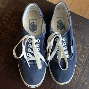 Navy Blue Vans with White Trim and Laces